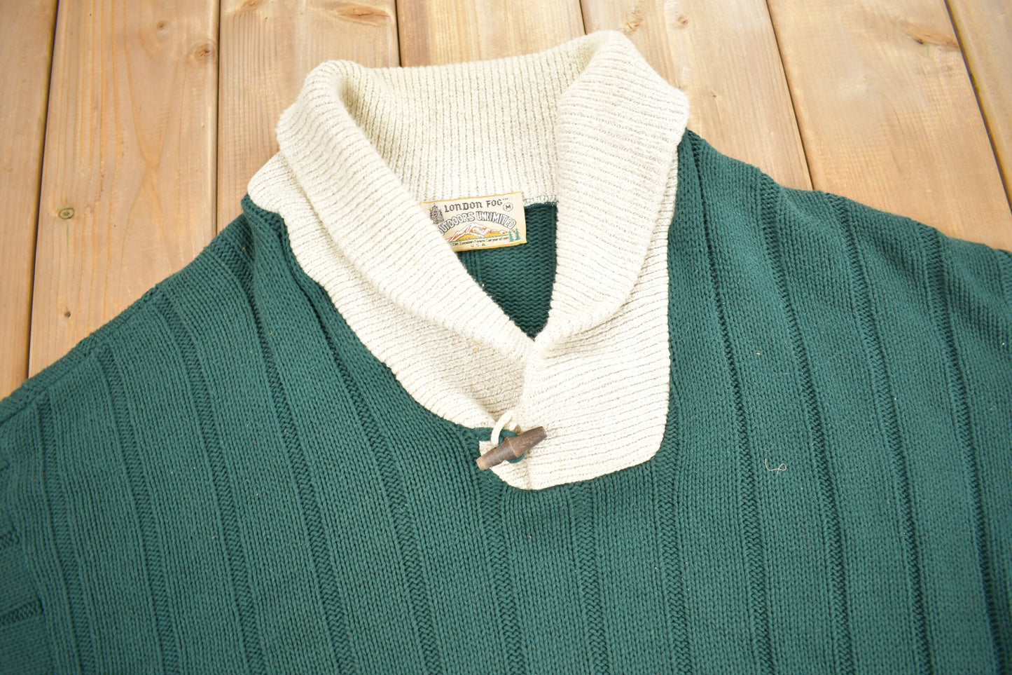 Vintage 1990s London Fog Outdoors Unlimited Knit Sweater / Shawl Collar / Outdoorsman / Made In USA