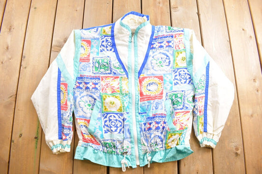 Vintage 1990s East West Abstract Floral Print Windbreaker Jacket / Athletic Sportswear / Streetwear / Abstract / Athleisure / Size Small /