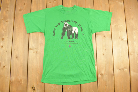 Vintage 1990s Save The Gorilla Uganda Graphic T-Shirt / Made In USA / Single Stitch / Streetwear / Nature T Shirt / Outdoorsman / Gorilla