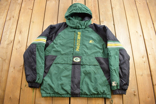 Vintage 1990s Green Bay Packers NFL Jacket / Starter Jacket / Football / Sportswear / Starter Pro Line / Quarter Zip / Embroidered / Size XL