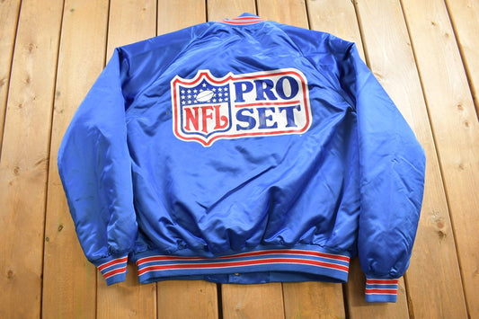 Vintage 1990s NLF Pro Set Coaching Clinic Chalk Line Satin Bomber Jacket / Athleisure / Athletic Sportswear / Streetwear / Made In USA /