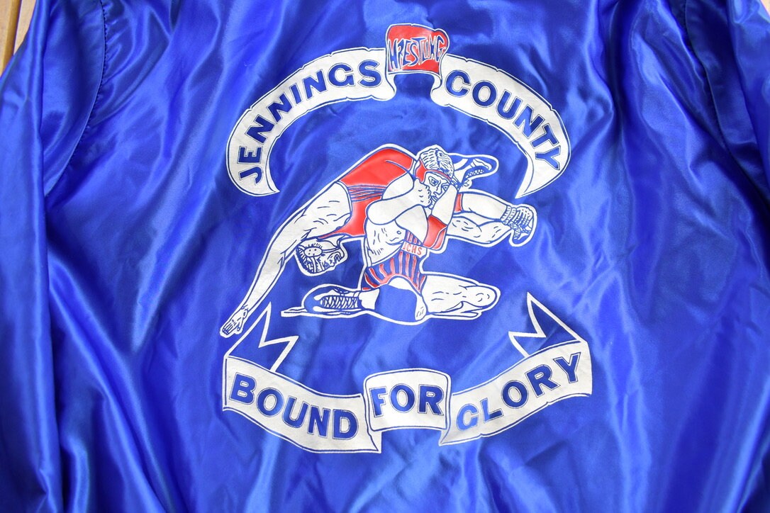 Vintage 1990s Wrestling Jennings County Satin Bomber Jacket / Athleisure / Streetwear / Athletic Sportswear / Satin Bomber / DeLong Jacket /