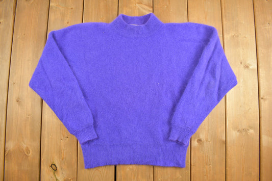 Vintage 1990s Tally-Ho Knitted Crewneck Sweater / Vintage 90s Crewneck / Colorblock / Sweatshirt / Mock Neck / Winter Theme