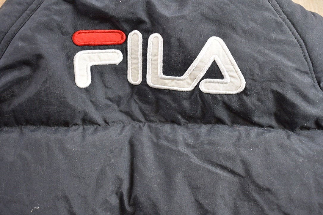 Vintage 1990s Fila Down Fill Puffer Jacket / Embroidered Fila / Vintage Bubble Jacket / Winter / Streetwear / 90s Fila / Full Zip Puffer