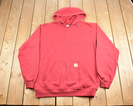 Vintage 1990s Carhartt Red Hoodie / Vintage Workwear / Size XL / Carhartt Sweater / Embroidered / Blank / 90s Carhartt