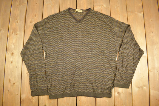 Vintage 1990s Tricots St Raphael Knit Olive Sweater / Vintage 90s Crewneck / All Over Pattern / Colorful / Sweatshirt / Abstract Pattern