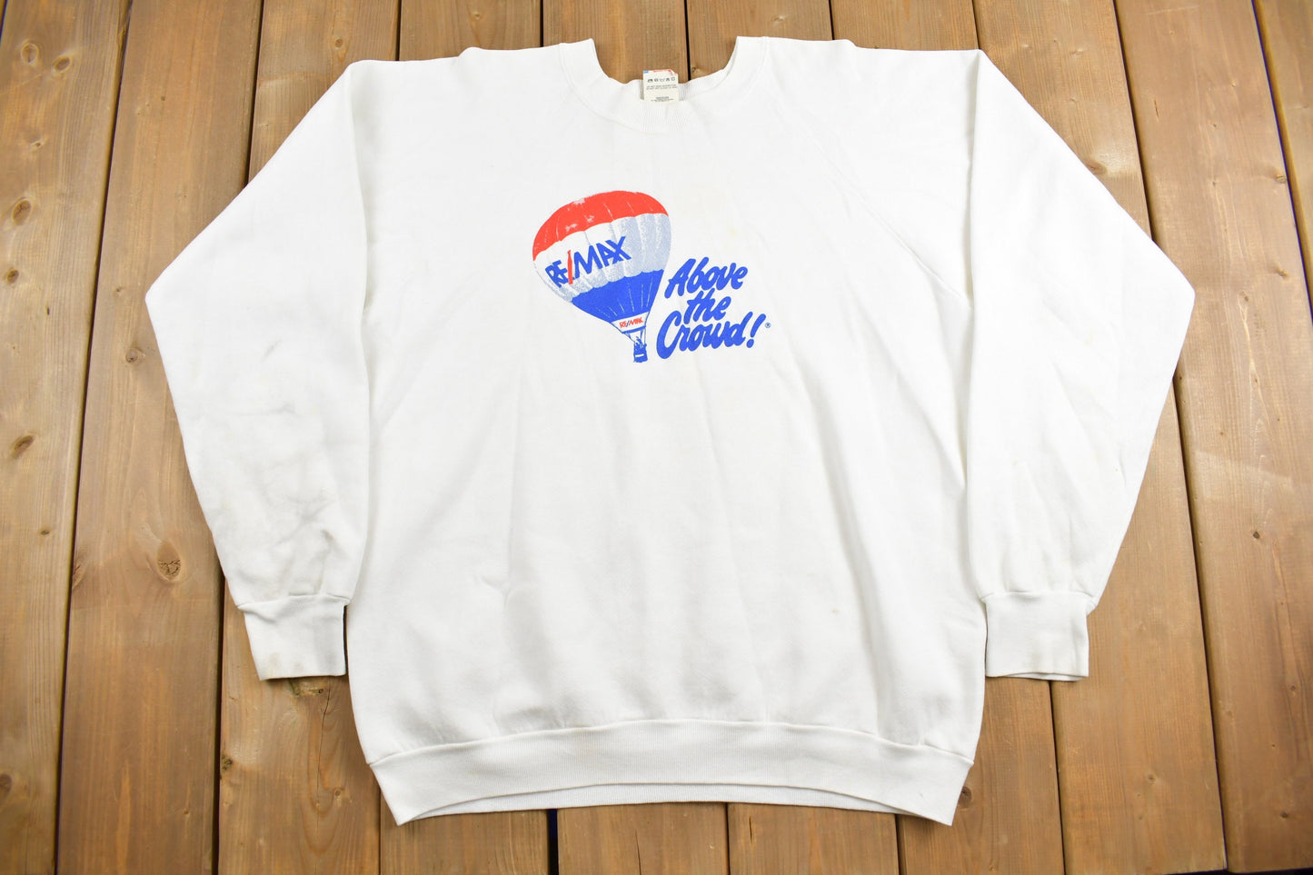 Vintage 1980s Remax Above The Clouds Crewneck Sweatshirt / Raglan / 90s Crewneck / Made In USA / Streetwear /