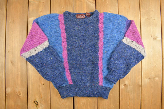 Vintage 1990s Ginenne Knitted Crewneck Sweater / Vintage 90s Crewneck / Colorblock / Sweatshirt / Essential / Winter Theme / Basic Sweater