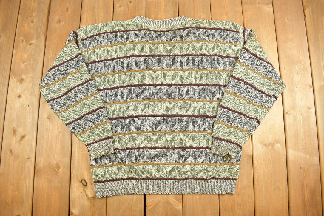 Vintage 1990 Jantzen Knit Abstract Sweater / Vintage 90s Crewneck / Casual Winter Wear / Pullover Sweatshirt / Knit / Striped Sweatshirt