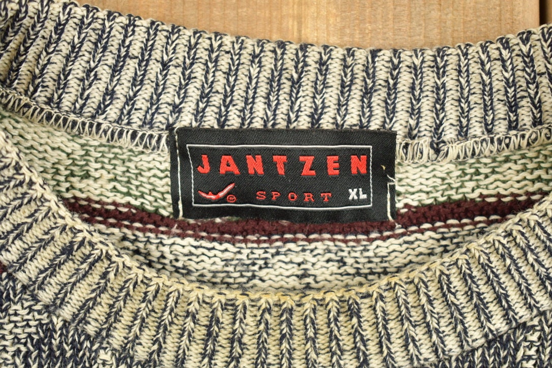 Vintage 1990 Jantzen Knit Abstract Sweater / Vintage 90s Crewneck / Casual Winter Wear / Pullover Sweatshirt / Knit / Striped Sweatshirt