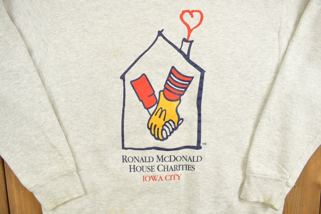 Vintage 1990s Ronald McDonald Charity Crewneck Sweatshirt / 90s Crewneck / Iowa / Essential / Streetwear / 90s McDonalds / Grey Crewneck