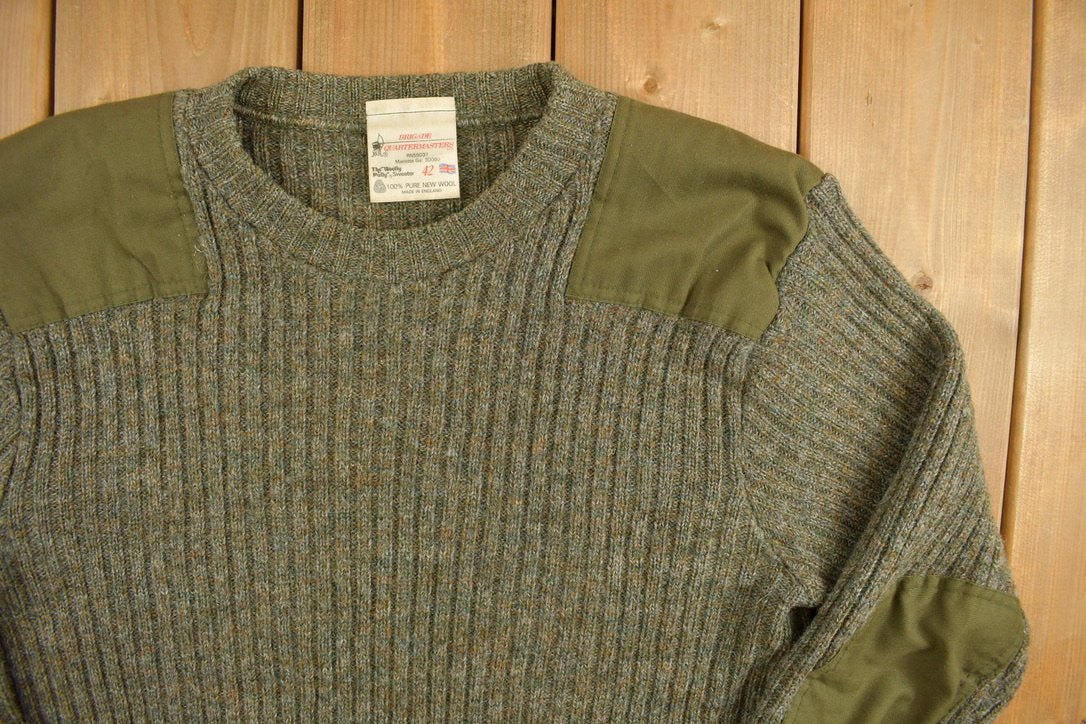 Vintage Brigade Quartermasters Knit Sweater / Army Green / Patchwork / Green Sweater / Made In England / Vintage Sweatshirt / Outdoorsman