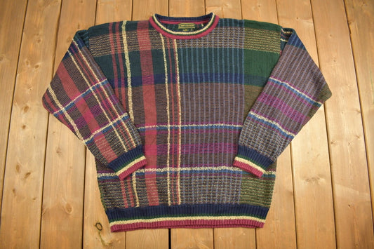 Vintage 1990s Croft & Barrow Knitted Crewneck Sweater / Vintage 90s Crewneck / All Over Pattern / Colorful / Sweatshirt / Abstract Pattern