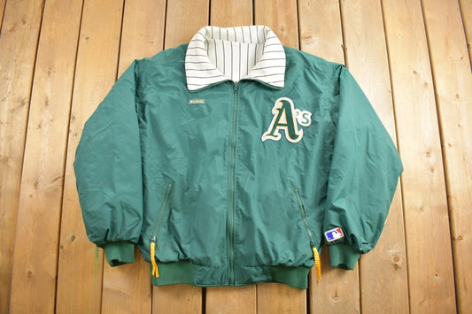 Vintage 1990s Oakland Athletics Reversible Columbia Jacket / 90s Vintage A's / Color Block / Sportswear / Patchwork / Pin Stripe / MLB