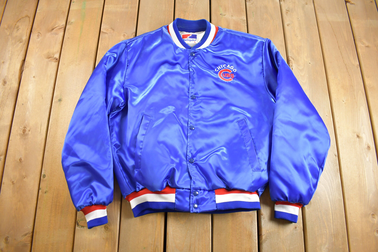 Vintage 1980s Chicago Cubs MLB Satin Jacket / Swingster / Embroidered / Streetwear / Sportswear / Made In USA