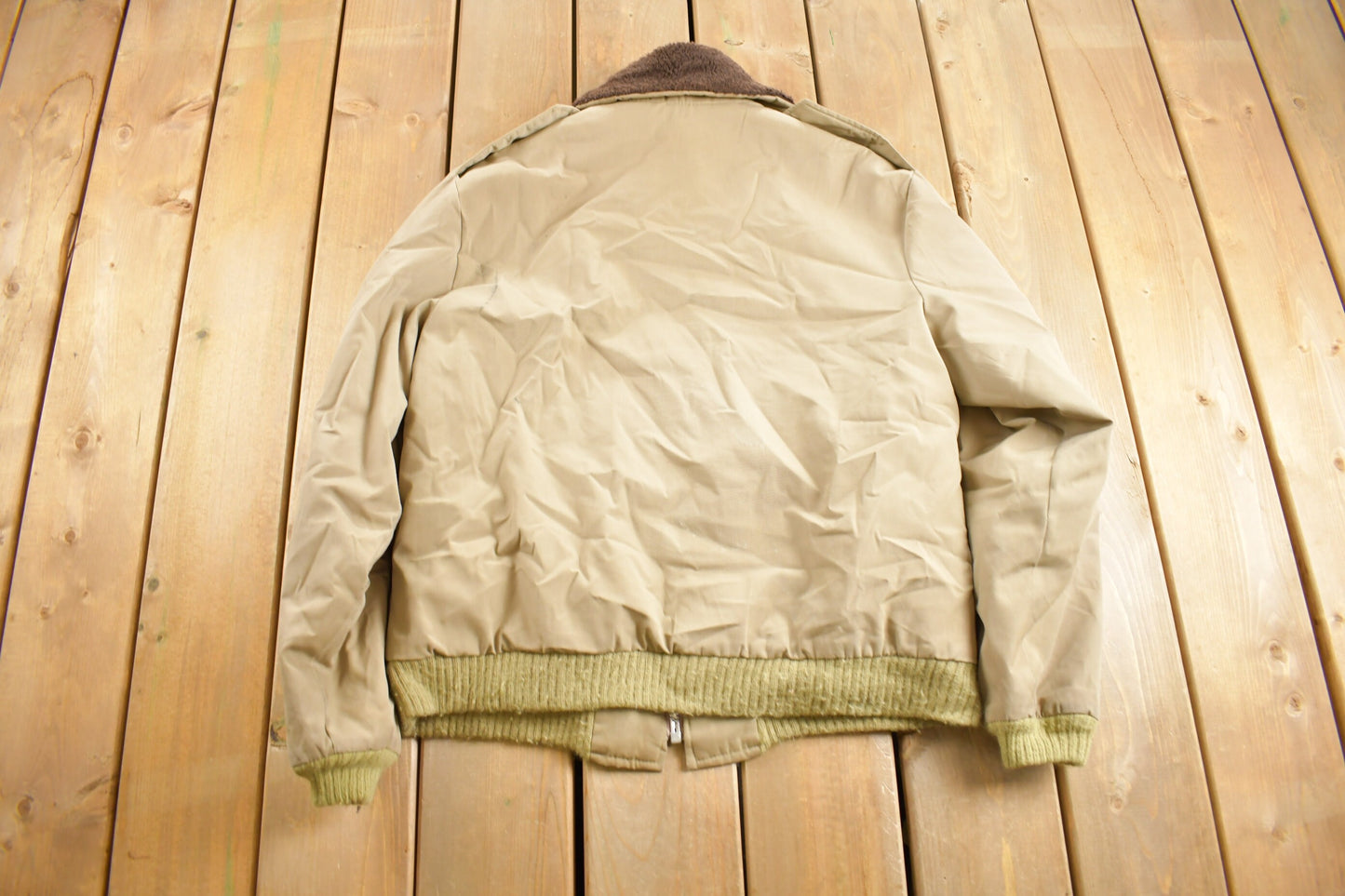 Vintage 1980s JC Penney Quilted Bomber Jacket / Talon Zipper / Big Collar / Beige Jacket