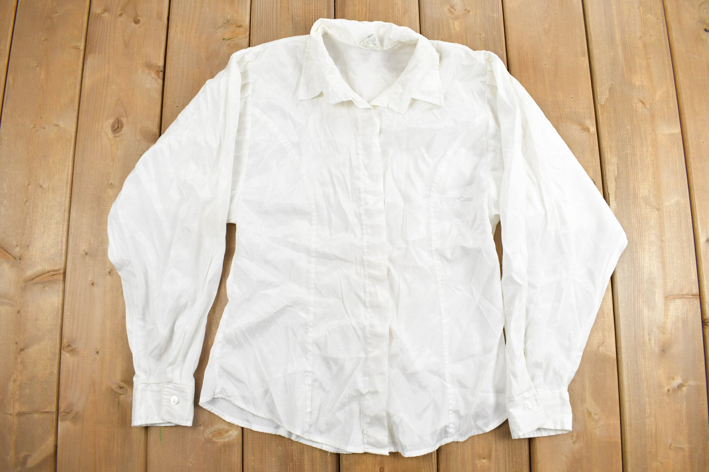 Vintage 1990s Womens Blank White Puff Sleeve Button Up Shirt / 1990s Button Up / Vintage Flannel / Basic Button Up / Rock and Roll Shirt