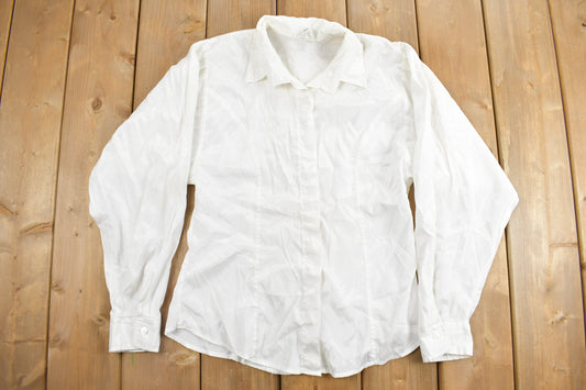 Vintage 1990s Womens Blank White Puff Sleeve Button Up Shirt / 1990s Button Up / Vintage Flannel / Basic Button Up / Rock and Roll Shirt