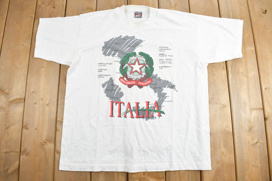 Vintage 1990's Italia Italy Informational Souvenir T Shirt / Streetwear / Vacation Tee / Travel T Shirt / Made In USA / Single Stitch /