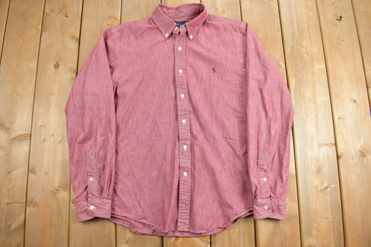Vintage 1990s Faded Red Ralph Lauren Blank Button Up Shirt / 1990s Button Up / Vintage Flannel / Basic Button Up / Embroidered Ralph Lauren