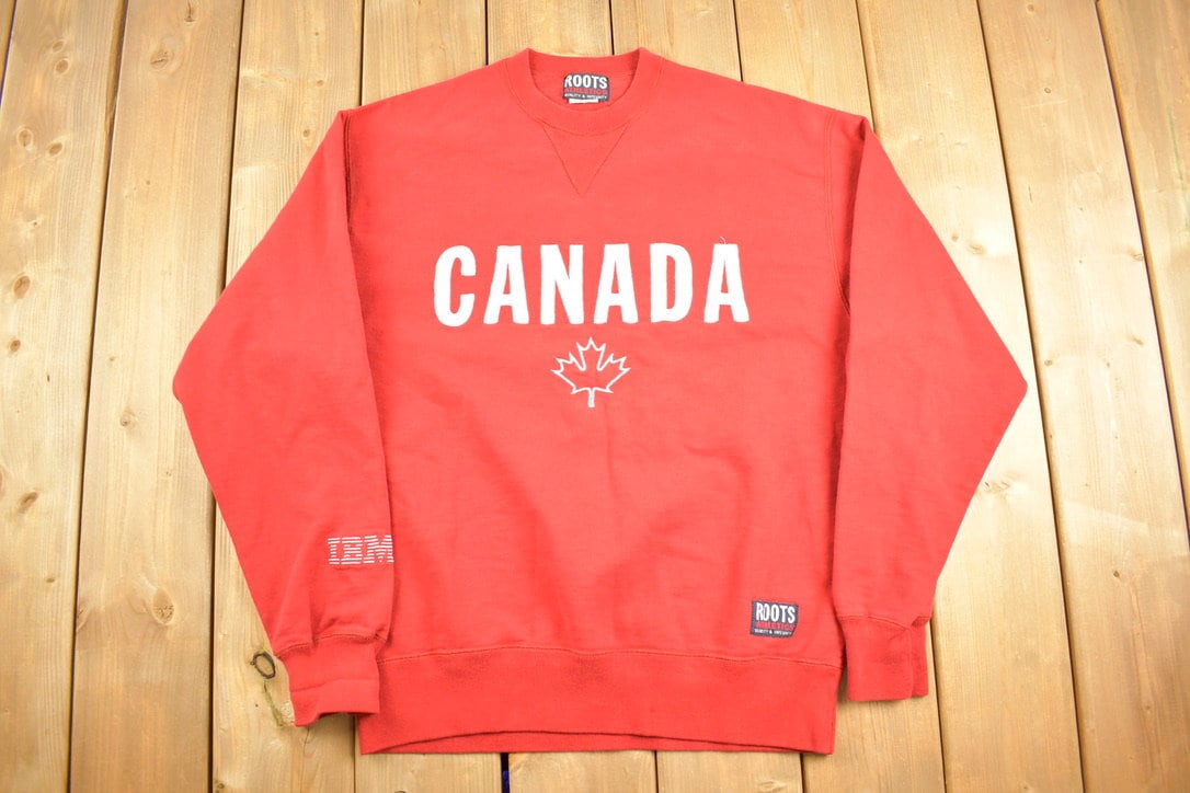 Vintage 1990s Roots Canada Crewneck Sweatshirt / 90s Crewneck / Made In Canada / Streetwear / Embroidered / IBM