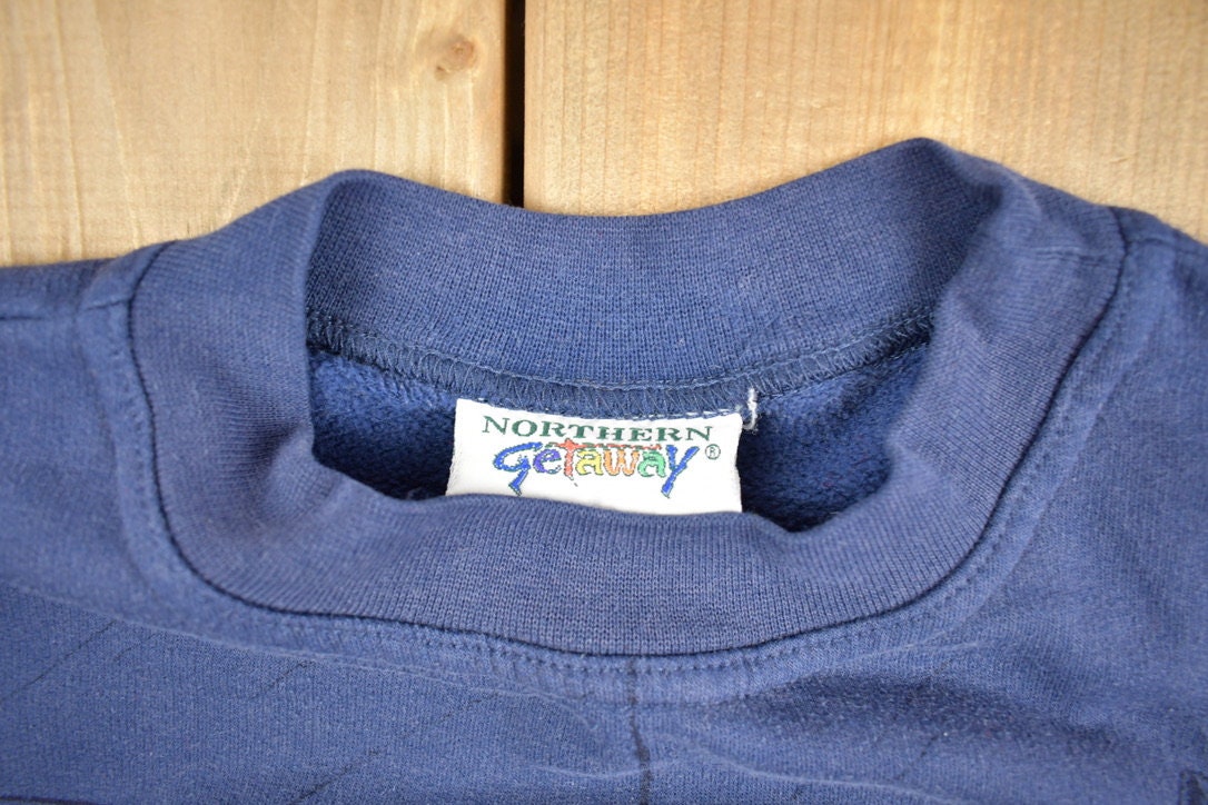 Vintage 1990s Ice Hockey Theme Blue Sweatshirt / 90s Crewneck / Made In Canada / Streetwear / Northern Getaway