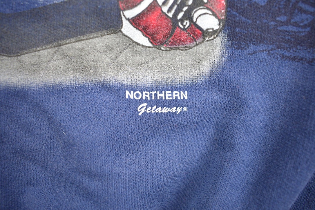 Vintage 1990s Ice Hockey Theme Blue Sweatshirt / 90s Crewneck / Made In Canada / Streetwear / Northern Getaway