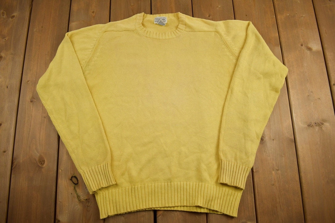 Vintage 1990s Claybrooke Yellow Knit Crewneck Sweater / Vintage 90s Crewneck / Knit Sweater / Streetwear / Blank Sweater