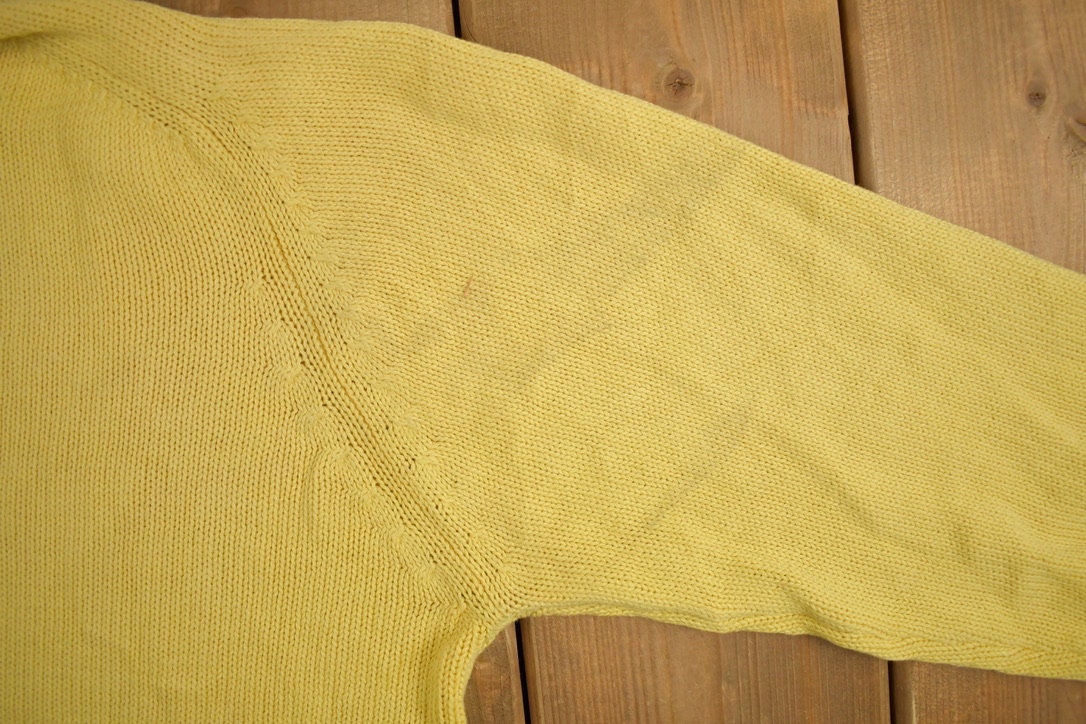 Vintage 1990s Claybrooke Yellow Knit Crewneck Sweater / Vintage 90s Crewneck / Knit Sweater / Streetwear / Blank Sweater