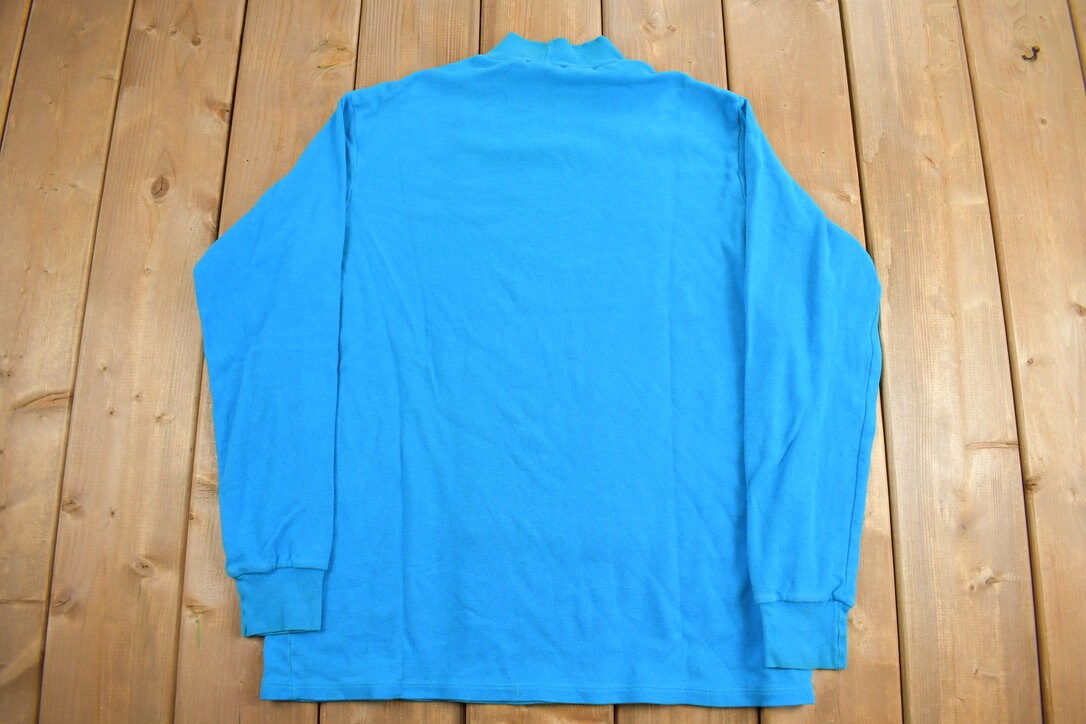 Vintage 1990s Blank Blue Mockneck Sweatshirt / 90s Crewneck / Made In USA / Essential / Streetwear / 90s Blank / Duofold Sweatshirt /