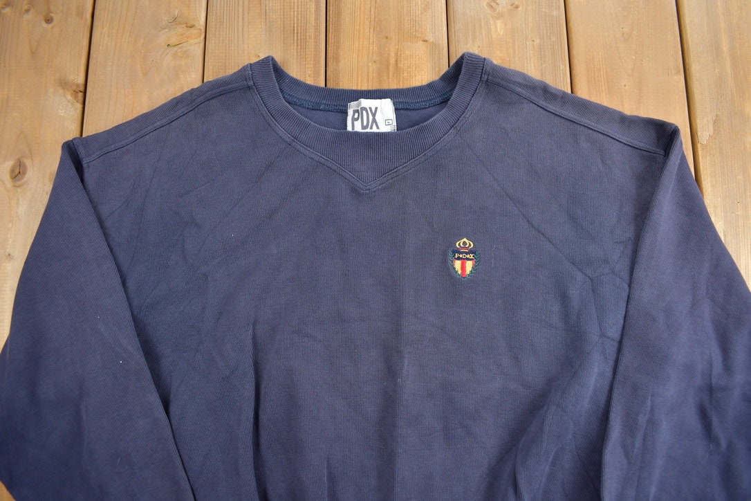 Vintage 1990s PDX Embroidered Crest Crewneck Sweatshirt / 90s Crewneck / Made In USA / Streetwear / Embroidered / Size Large /