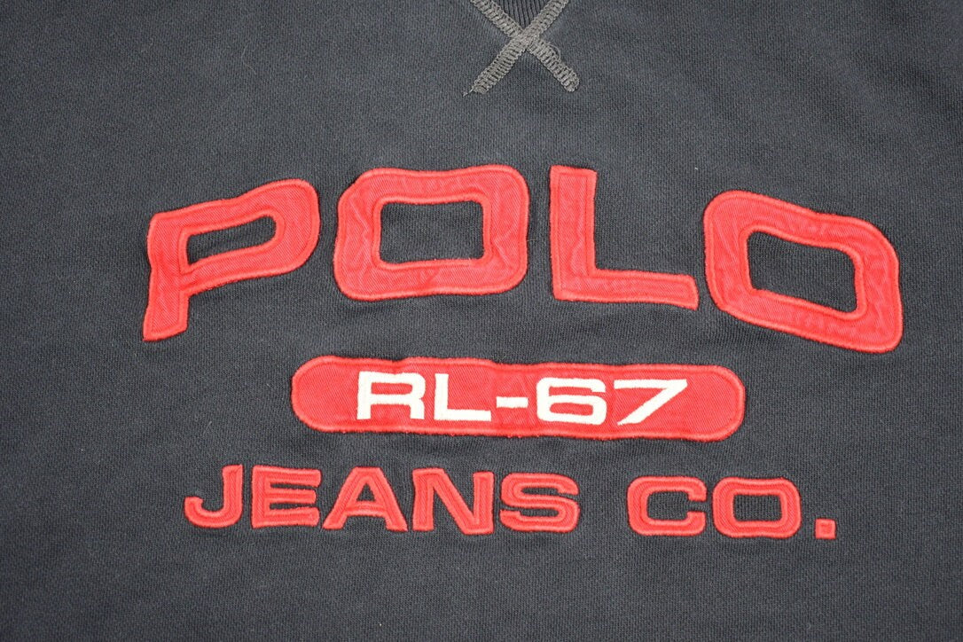 Vintage 1990s Polo Jeans Ralph Lauren Embroidered Spell Out Crewneck Sweatshirt / 90s Crewneck / Distressed / Streetwear / Vintage Polo