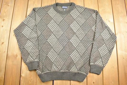 Vintage 1990s Jantzen Classics Knitted Crewneck Sweater / Vintage 90s Crewneck / All Over Pattern / Browns / Sweatshirt / Abstract Pattern