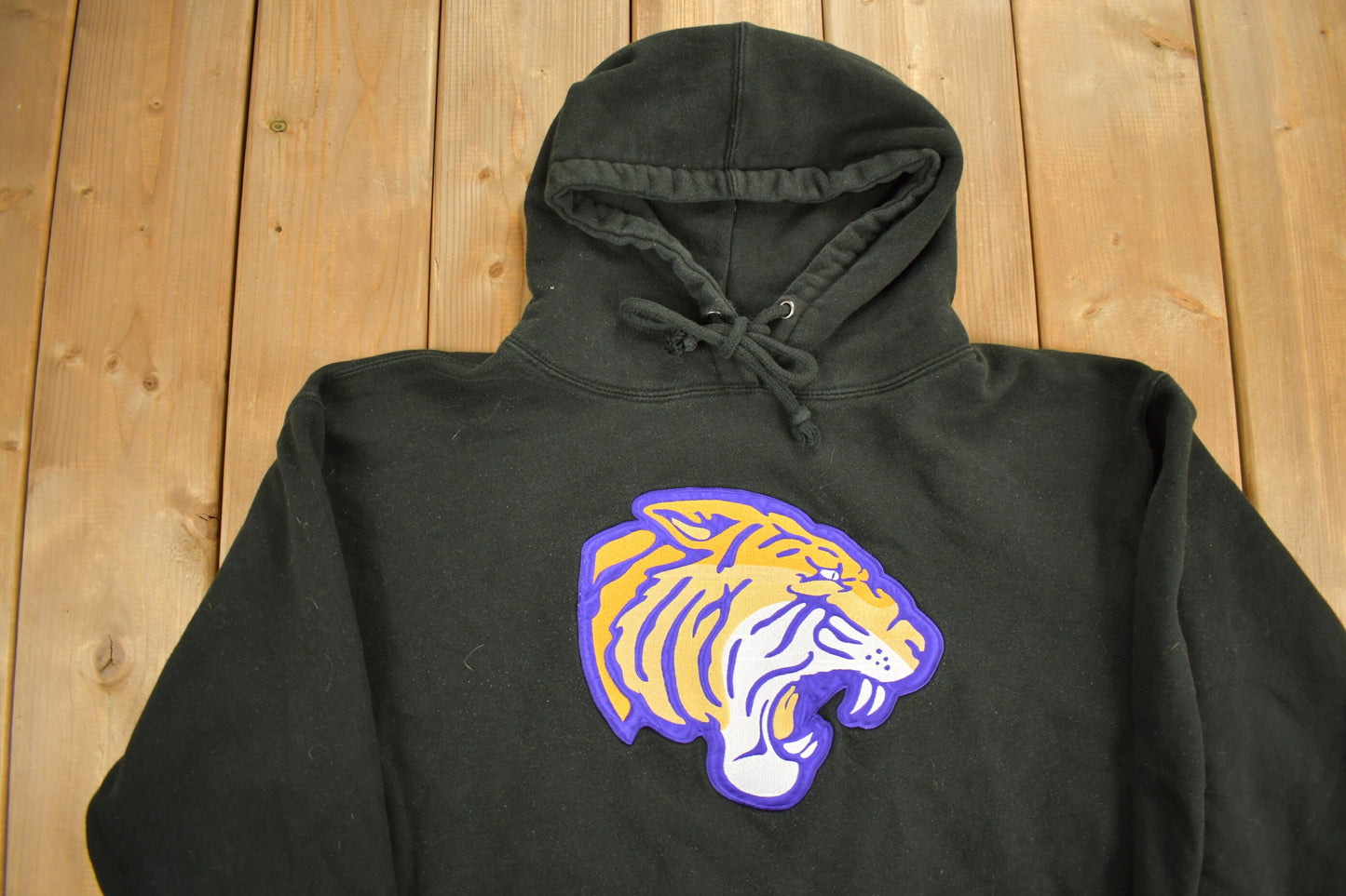 Vintage 1990s Collegiate Tigers Black Hoodie / Embroidered  / Sportswear / Americana / Vintage Hoodie / Sweater