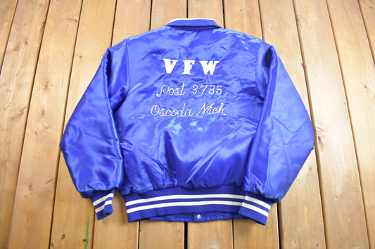 Vintage 1990s VFW Oscar Michigan Post 3735 Satin Bomber Jacket / Snap Button / Streetwear / Souvenir Jacket / Made In USA / Chain Stitched