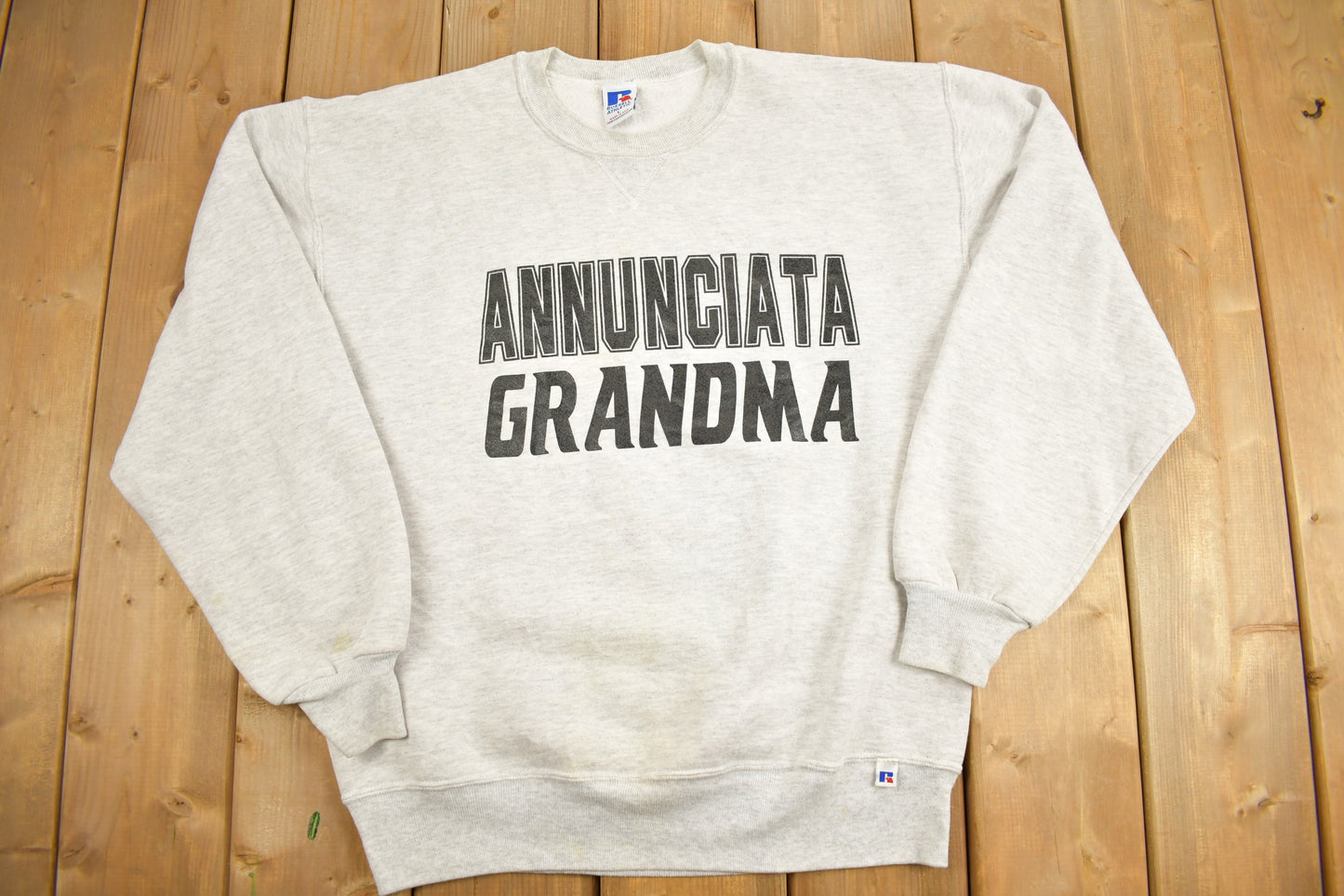 Vintage 1990s Russel Athletic Annunciata Grandma Sweatshirt / Graphic / Sportswear / Americana / Collegiate