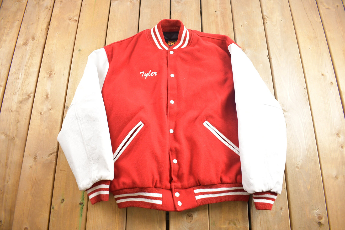 Vintage 1990s St Francis Soccer Leather Varsity Jacket / Made In USA / Red Varsity / Streetwear / Embroidered