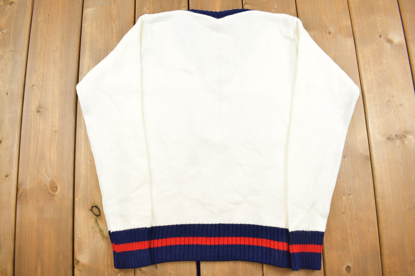 Vintage 1980s Varsity Sweater 'NHS' Knit V-Neck Sweater / Vintage 90s Crewneck / Made In USA / Collegiate Sweatshirt / Embroidered /