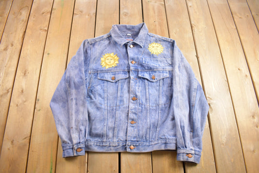 Vintage 1990s Sun Theme Generation Blues Jean Jacket / Vintage Denim / Streetwear / Size Medium / Fall Jacket / Patchwork