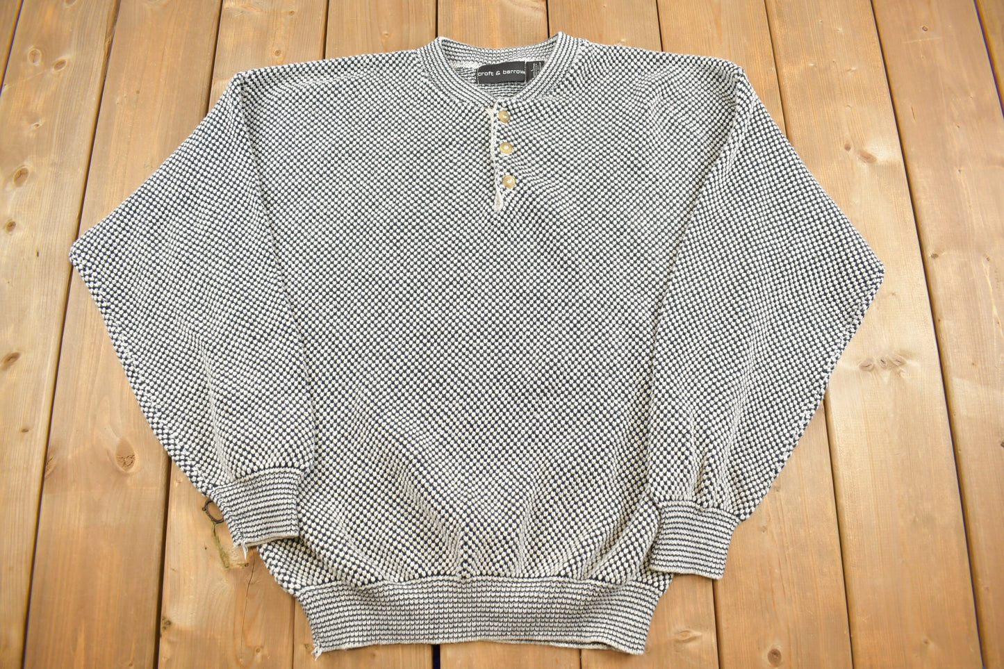 Vintage 1990s Knit Quarter Button Sweater / Vintage 90s Crewneck / All Over Pattern / Quarter Button Sweatshirt / Croft And Barrow