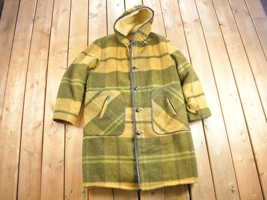 Vintage 1980s Great Western Sherpa Lined Full Length Jacket / Wool Jacket  / Overcoat / Winter Jacket / Plaid