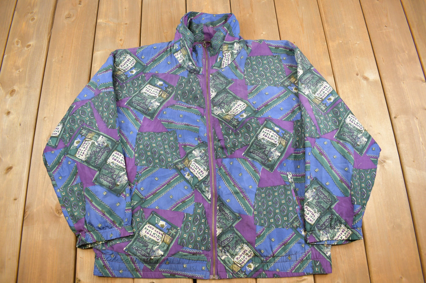 Vintage 1990s Chris Allan 100% Silk All Over Print Full Zip Windbreaker / Patchwork Pattern / Outerwear Jacket / Streetwear Fashion