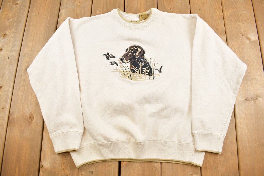 Vintage 1990s Cute Dog In Pond Crewneck / Souvenir / Vintage Sweatshirt / Outdoorsman / Wilderness Sweatshirt / Field Tested By Outdoor Life