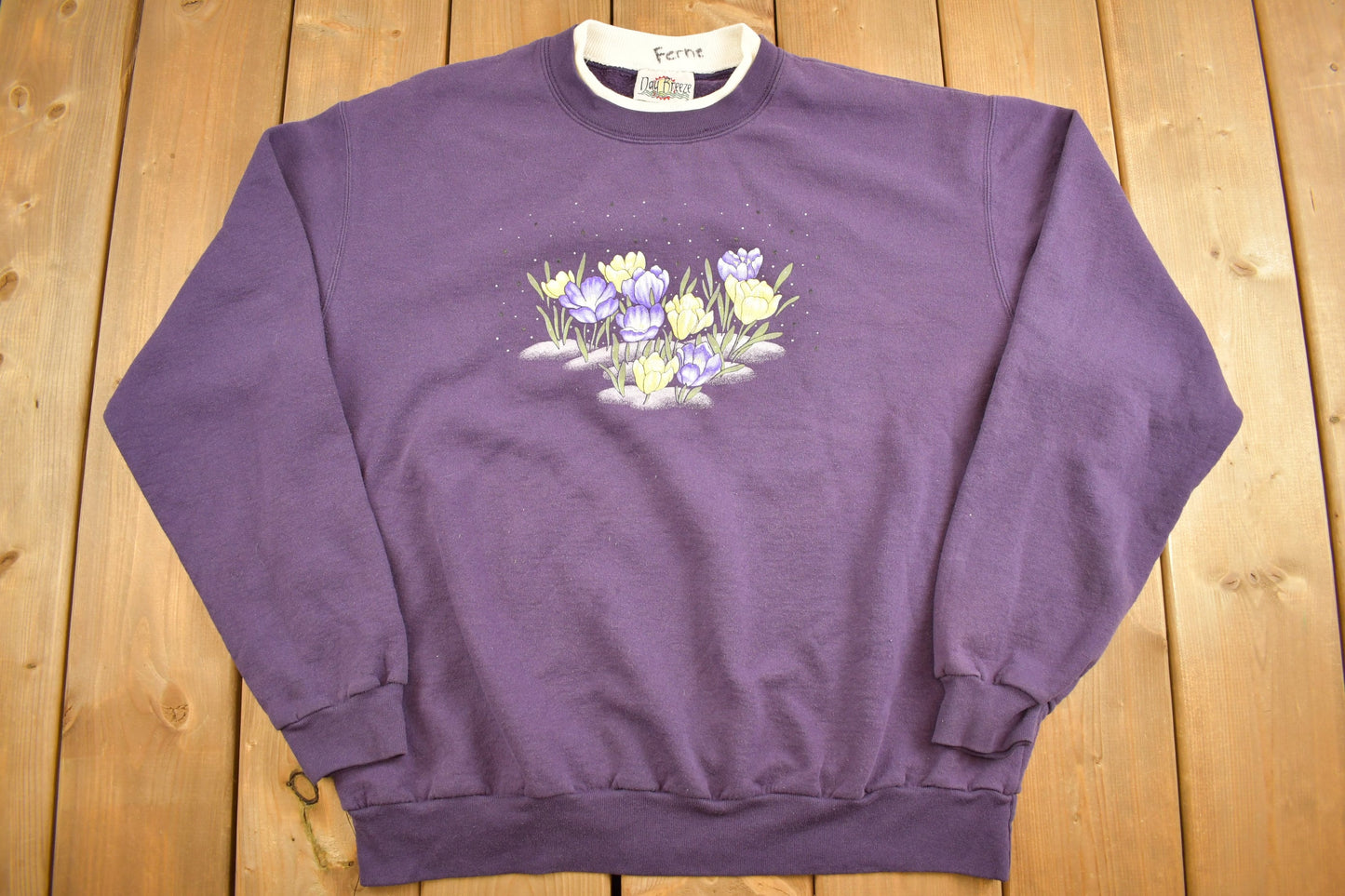 Vintage 1990s Purple Flowers Sweatshirt / 90s Sweatshirt / Vintage Sweatshirt / Outdoorsman / Wilderness Sweatshirt / Nature Graphic