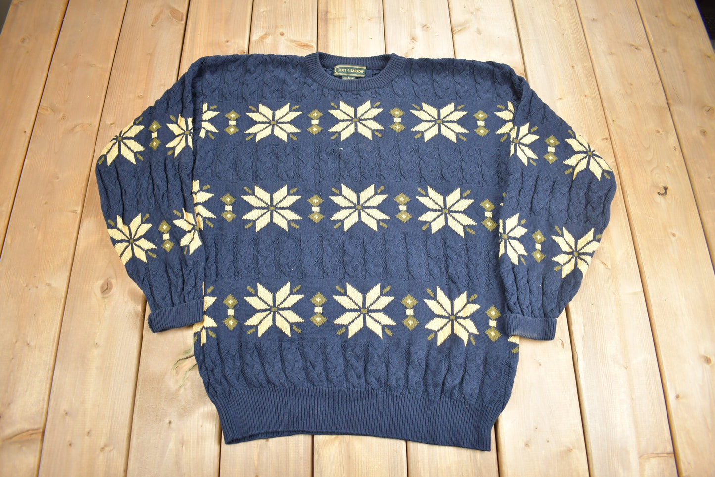 Vintage 1990s Croft & Barrow Winter Cable Knit Crewneck Sweater / Vintage 90s Crewneck / All Over Pattern