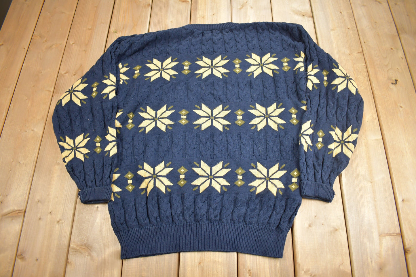 Vintage 1990s Croft & Barrow Winter Cable Knit Crewneck Sweater / Vintage 90s Crewneck / All Over Pattern