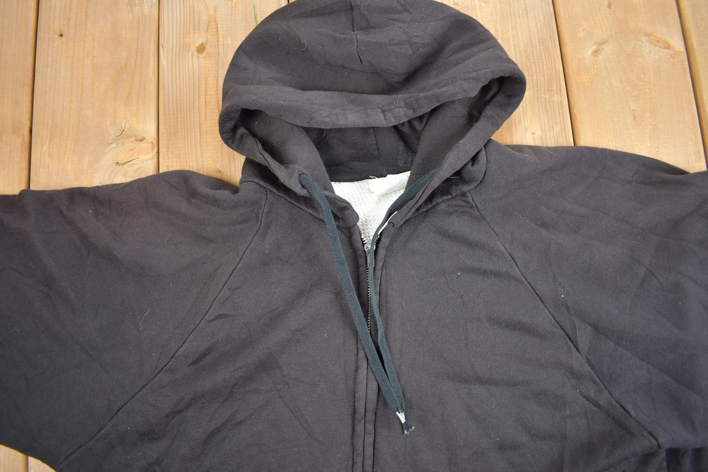 Vintage 1990s Blank Black Thermal Lined Hoodie / Full Zip Hoodie / Outdoorsman / Made IN USA / Thermal Hoodie / Blank Hoodie