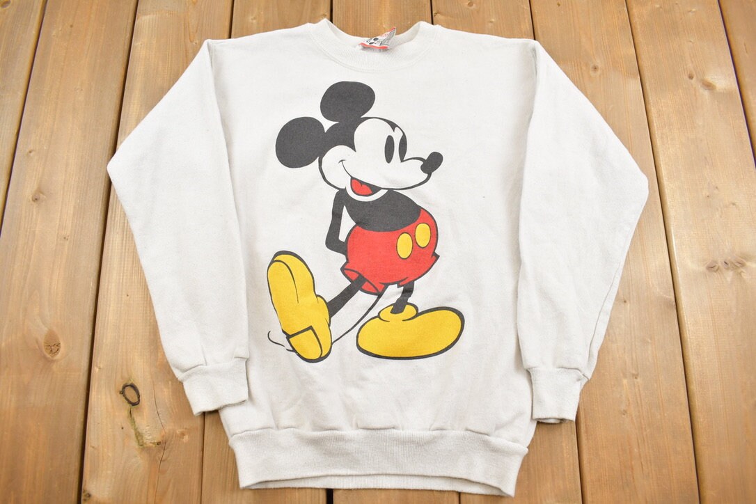 Vintage 1990s Mickey Mouse Disney Crewneck / Vintage Sweatshirt / Vintage Disney / Mickey / Distressed / Made In USA / Disney Designs Crew