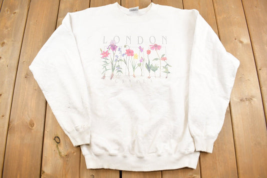 Vintage 1990s London Canada Floral Theme Crewneck Sweatshirt / 90s Crewneck / Souvenir Sweater / Streetwear / Travel And Vacation / Size M