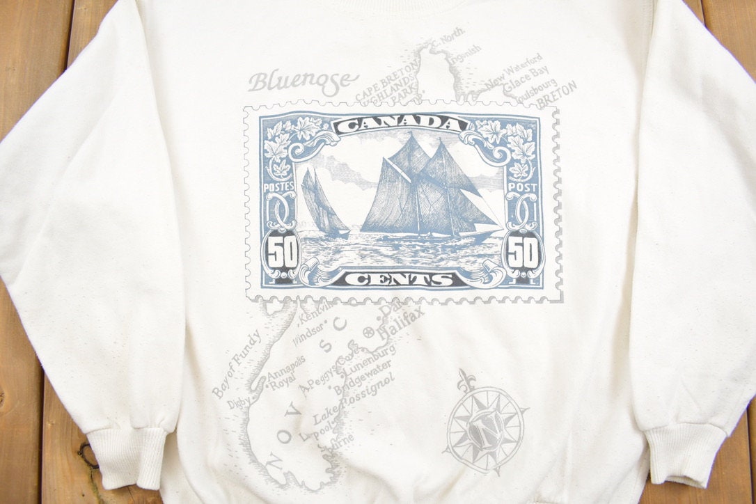 Vintage 1990s Nova Scotia Blue Nose Boat Canada Crewneck Sweatshirt / 90s Crewneck / Souvenir Sweater / Streetwear / Travel And Vacation